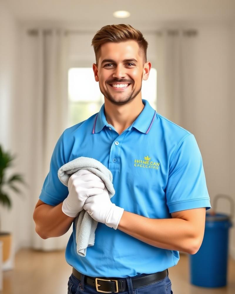 Friendly professional cleaner in uniform